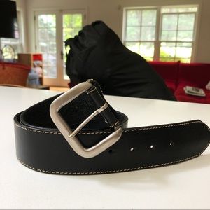 J. Crew Black Leather Belt with Silver Buckle